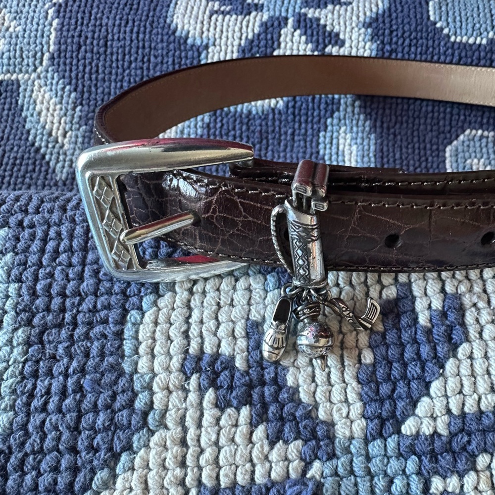 ⛳ Brighton Golf Charm Brown Leather Belt Silver Buckle Size M 30